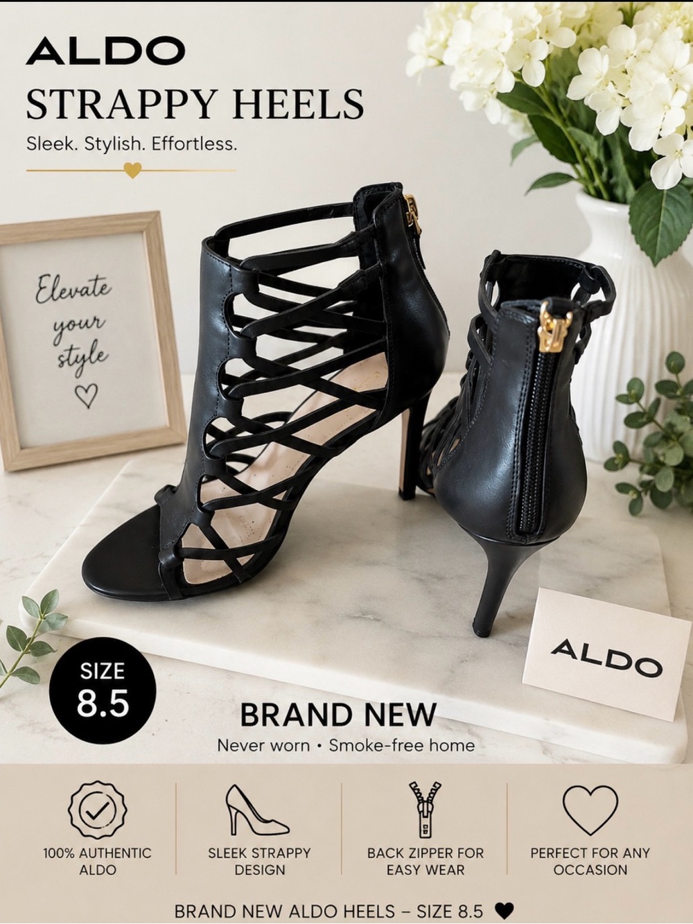 ALDO Black Strappy Cage Heels with Back Zipper